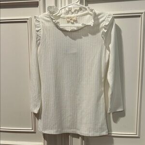 Gorgeous Hayden White Ruffled Neck Top NWT!